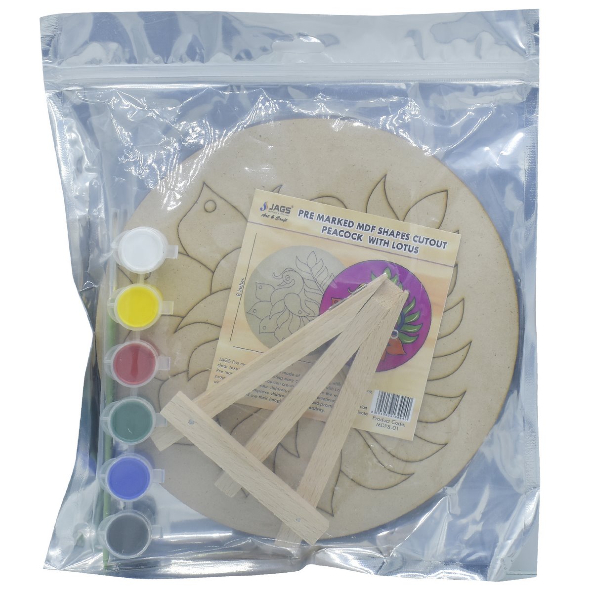 Pre Marked MDF Rangoli Cutout With Easel Brush Water Colors | 8 Inch
