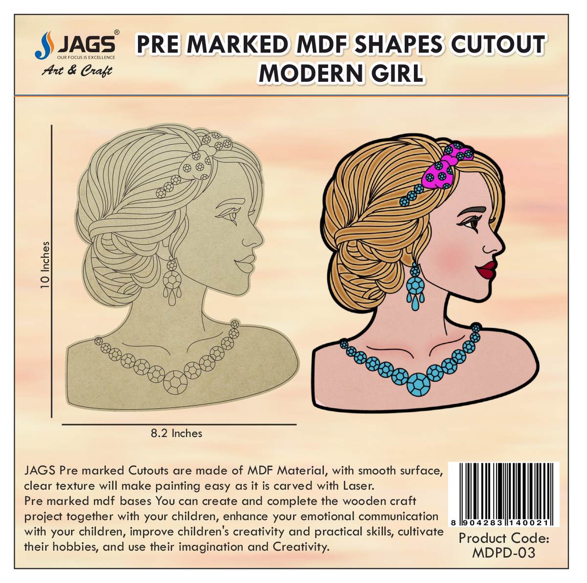 Pre Marked MDF Floral Cutout With Easel Brush Water Colors | 10 Inch