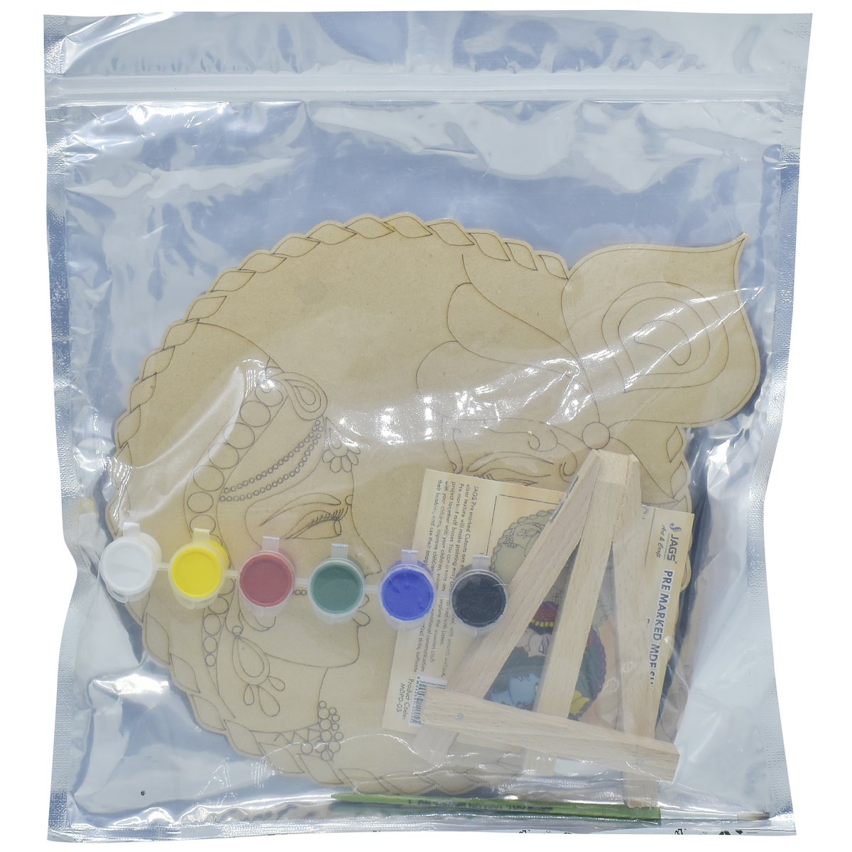 Pre Marked MDF Radhe Krishna Cutout With Easel Brush Water Colors | 8.2 Inch
