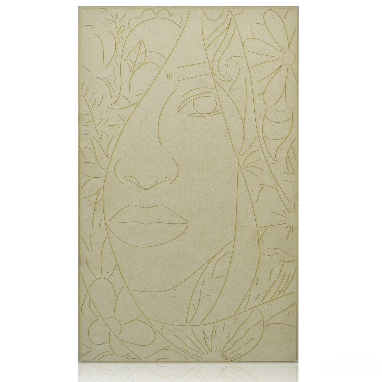 Pre Marked Rectangle MDF Girl Engraved Cutout With Easel Brush Water Colors | 6x10 Inch
