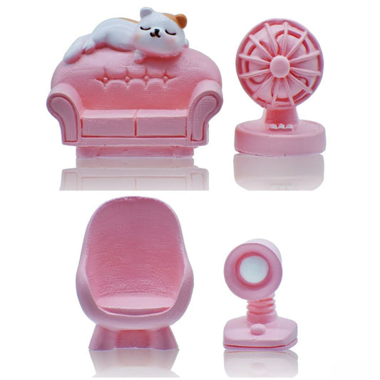 Miniature Sofa Chair Fan & Lamp | Pack Of 4 | 4x2x4 Cm | Dollhouse Decor And Accessories