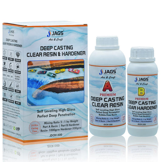 Deep Casting Clear Resin & Hardener 2:1 Ratio | 1500 Grams | Bubble Free, Self-Leveling High Gloss, Deep Penetration Resin
