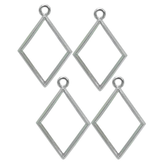 Rhombus Shape Bezels Pack Of 4 | Silver | Pendant Earrings For Resin Art
