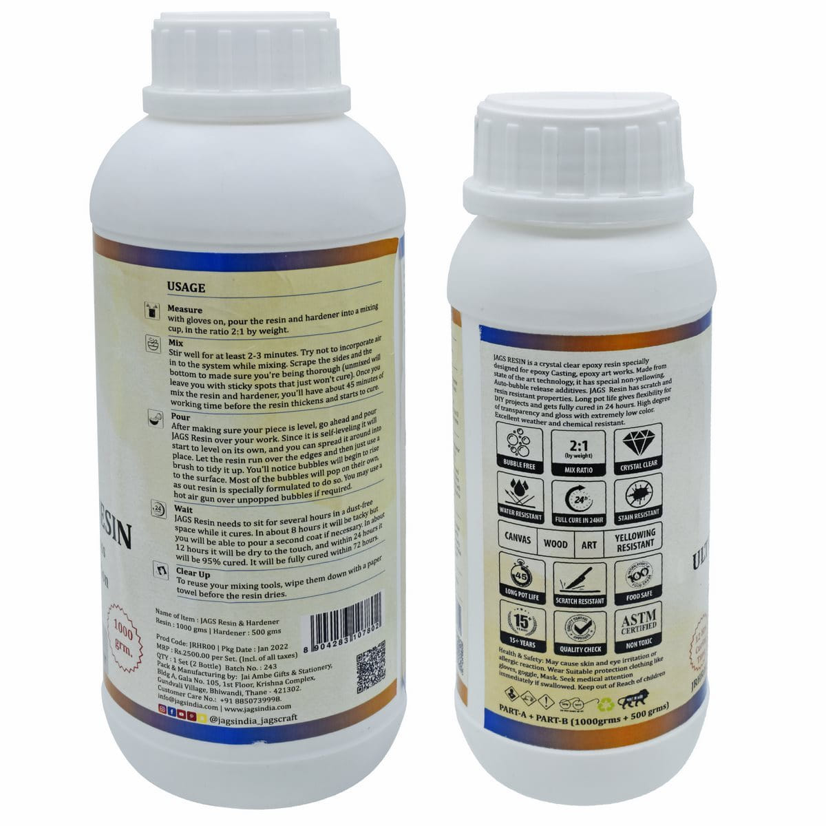 Ultra Clear Resin & Hardener 2:1 Ratio - 1500 Grams - Bubble Free, Self Leveling High Gloss, Deep Penetration Resin