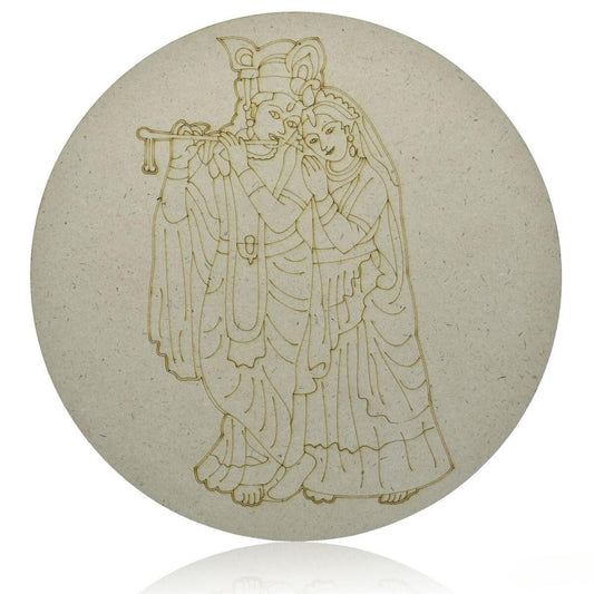 Pre-Marked MDF Radha Krishna Cutout With Easel Brush Watercolors | 10 Inch