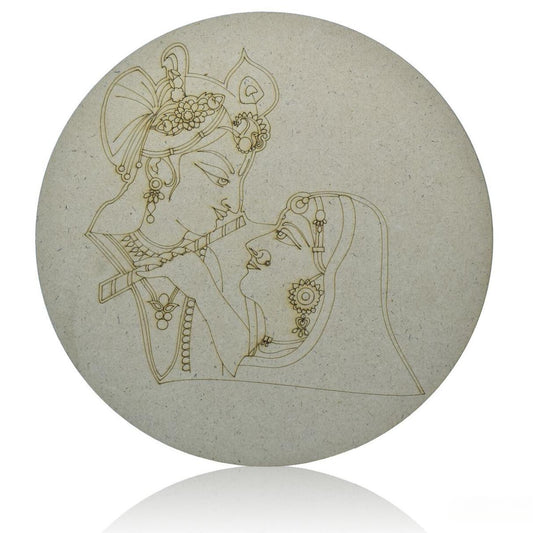 Pre-Marked MDF Radha Krishna Cutout With Easel Brush Watercolors | 10 Inch