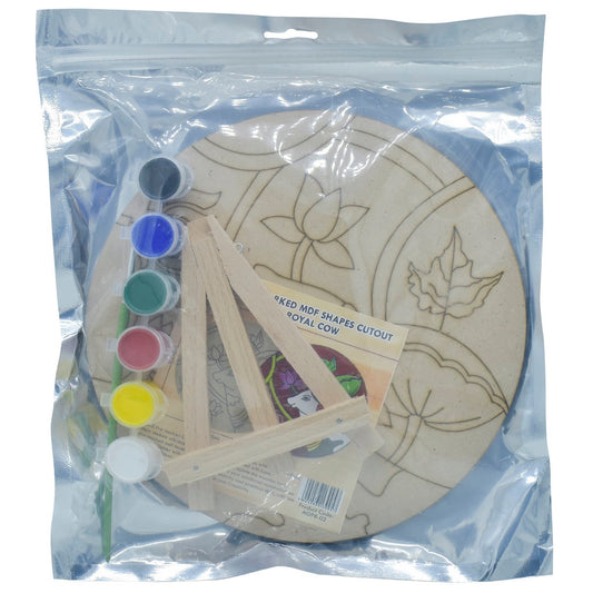 Pre Marked MDF Royal Cow Cutout With Easel Brush Water Colors | 8 Inch
