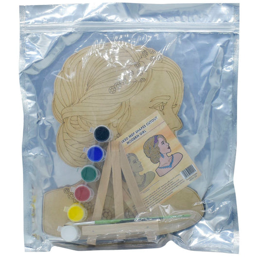 Pre Marked MDF Floral Cutout With Easel Brush Water Colors | 10 Inch