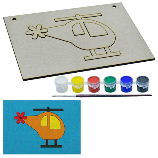 A5 Pre Marked MDF Helicopter Cutout With Brush & Water Colors