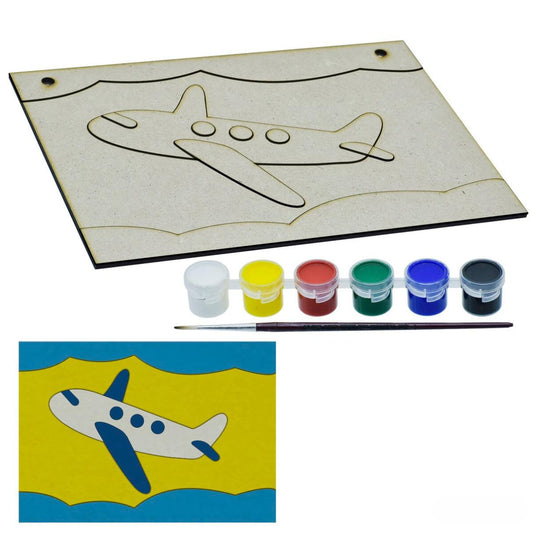 A5 Pre Marked MDF Air Craft Cutout With Brush & Water Colors