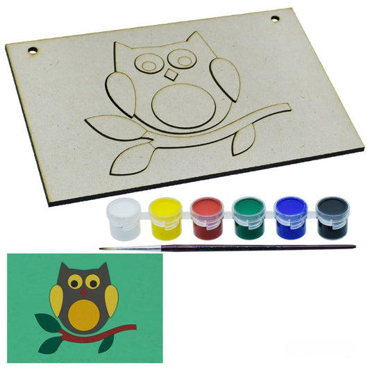 A5 Pre Marked MDF Bird Owl Cutout With Brush & Water Colors