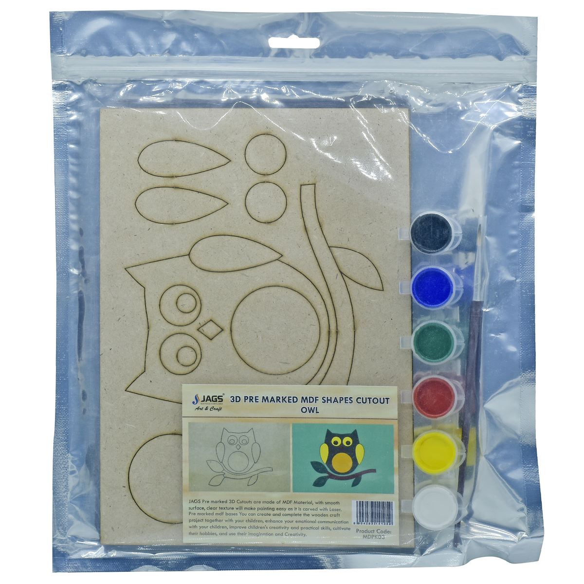 A5 Pre Marked MDF Bird Owl Cutout With Brush & Water Colors