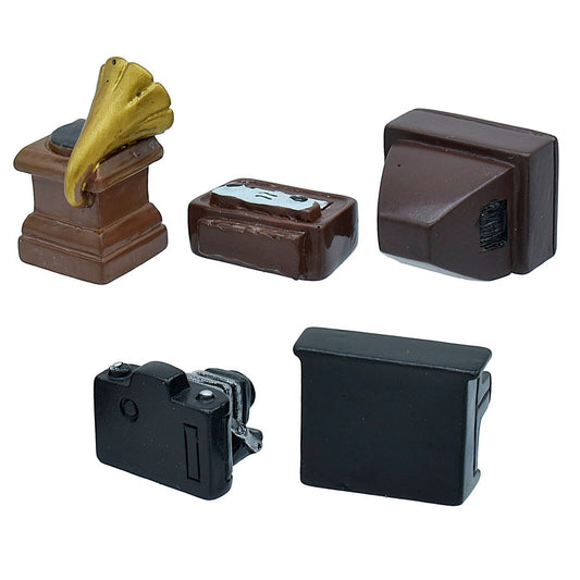 Miniature Vintage Entertainment Set Of 5 | 2x2.5x1.5 Cm | Dollhouse Decor And Accessories