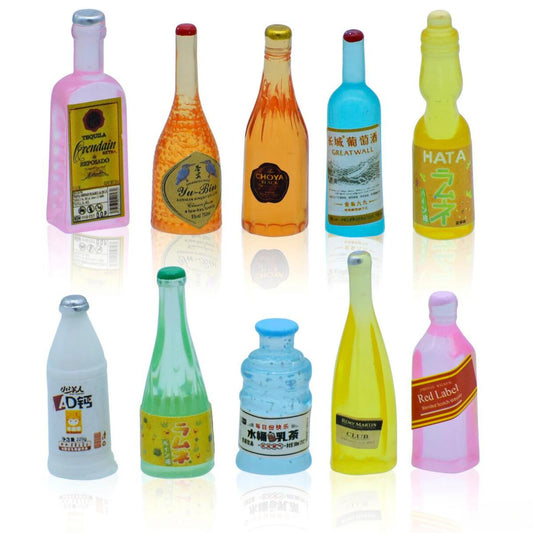 Miniature Model Wine Bottle | Pack Of 10 | 1x2.5x0.5 Cm | Dollhouse Decor And Accessories