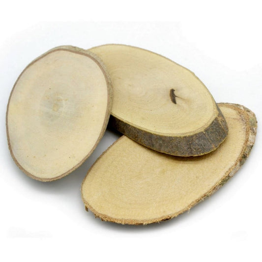 Oval Unfinished Natural Wood Slice With Bark | Size: 4.5x9 Cm | Pack Contain 3pcs