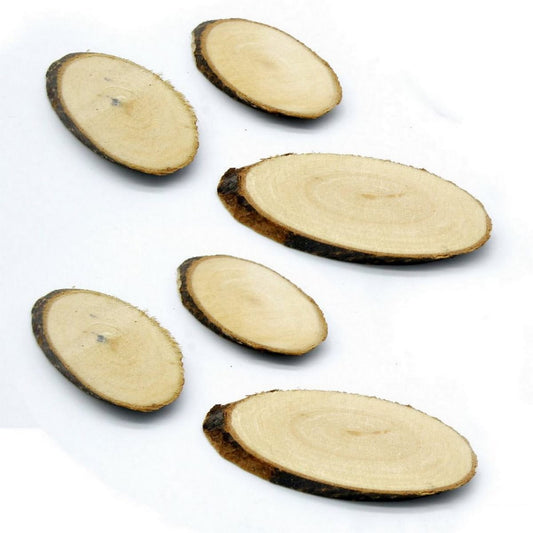Oval Unfinished Natural Wood Slice With Bark | Size: 3.5x6 Cm | Pack Contain 6pcs | 0.5 Cm Thick
